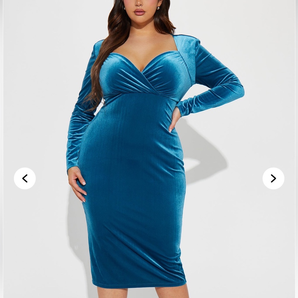 Fashion Nova Blue Midi Velvet Dress